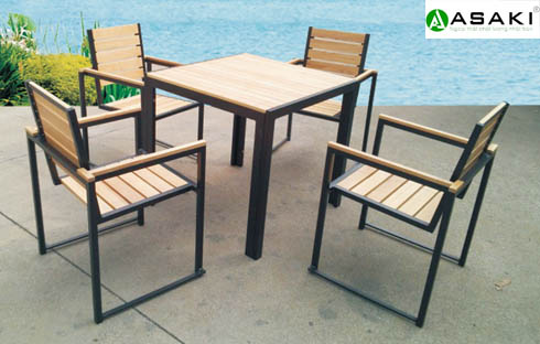 Bộ bàn ghế gỗ nhựa khung sắt