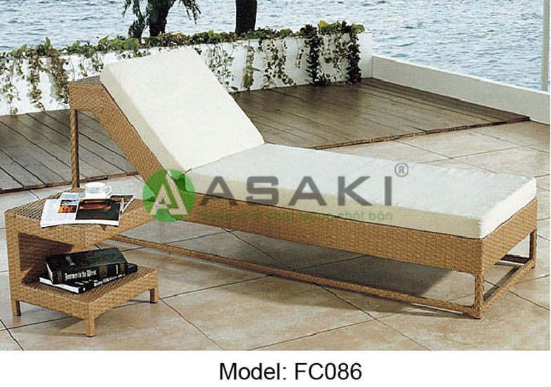Giường nằm bãi biển nhựa giả mây nhập khẩu ZXFC086