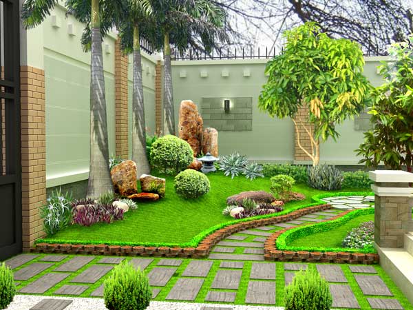 Phối cảnh sân vườn góc cho ngôi nhà thêm phần lung linh 