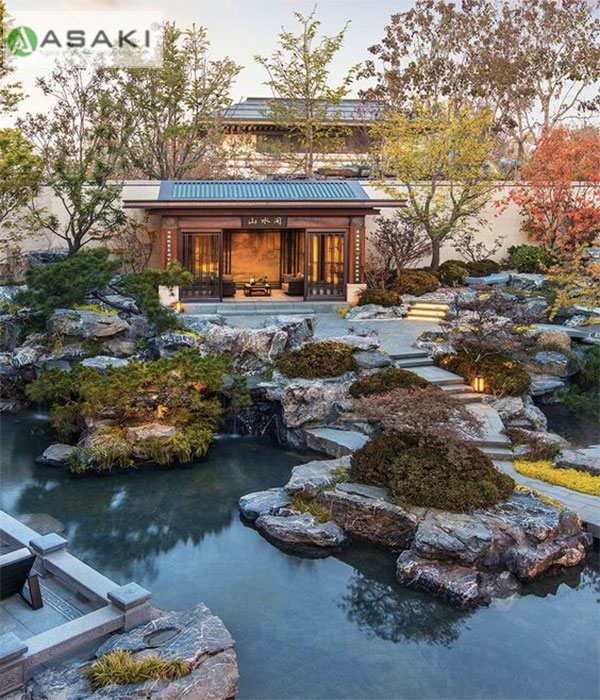 Thiết kế sân vườn biệt thự phong cách Trung Quốc 